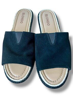 Blondo Elery Black Suede Leather Slide Sandals casual womens padded